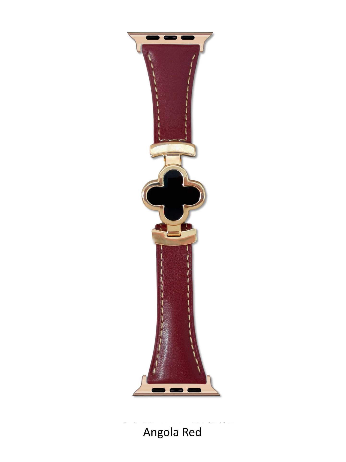 Luxury Leather Apple Watch Strap with Clover Magnetic Buckle Strap